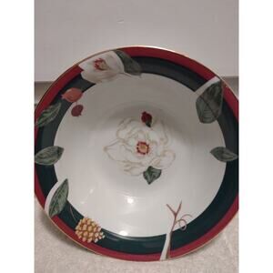 Tienshan Magnolia 9" floral china gold rim Vegetable Pasta serving bowl